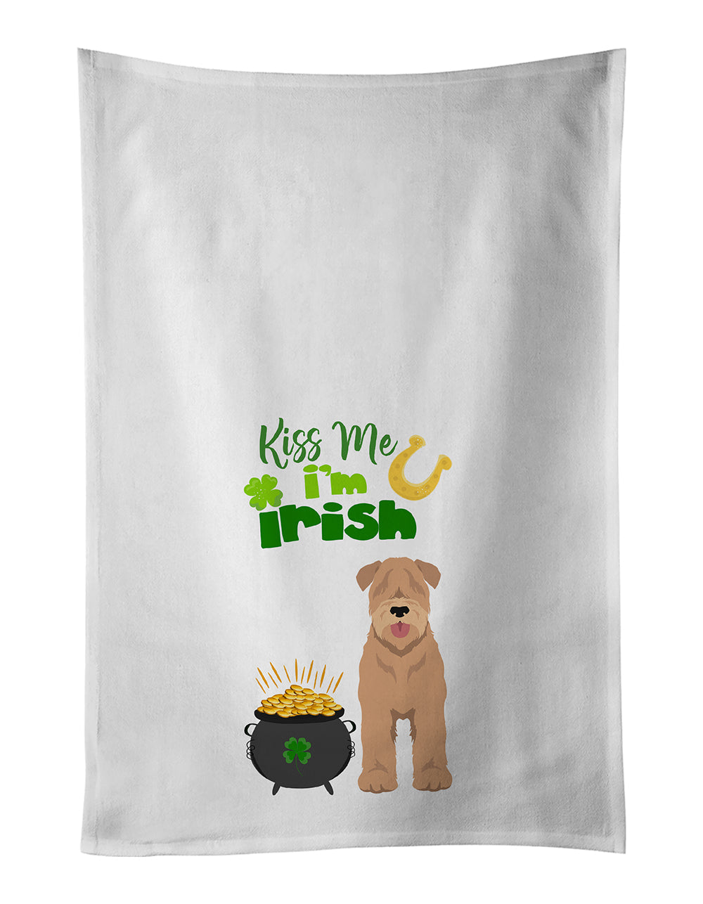 Red Wheaten Terrier St. Patrick's Day Kitchen Towel Set of 2 White Dish Towels Decorative Bathroom Hand towel for Hand, Face, Hair, Yoga, Tea, Dishcloth, 19 X 28", White