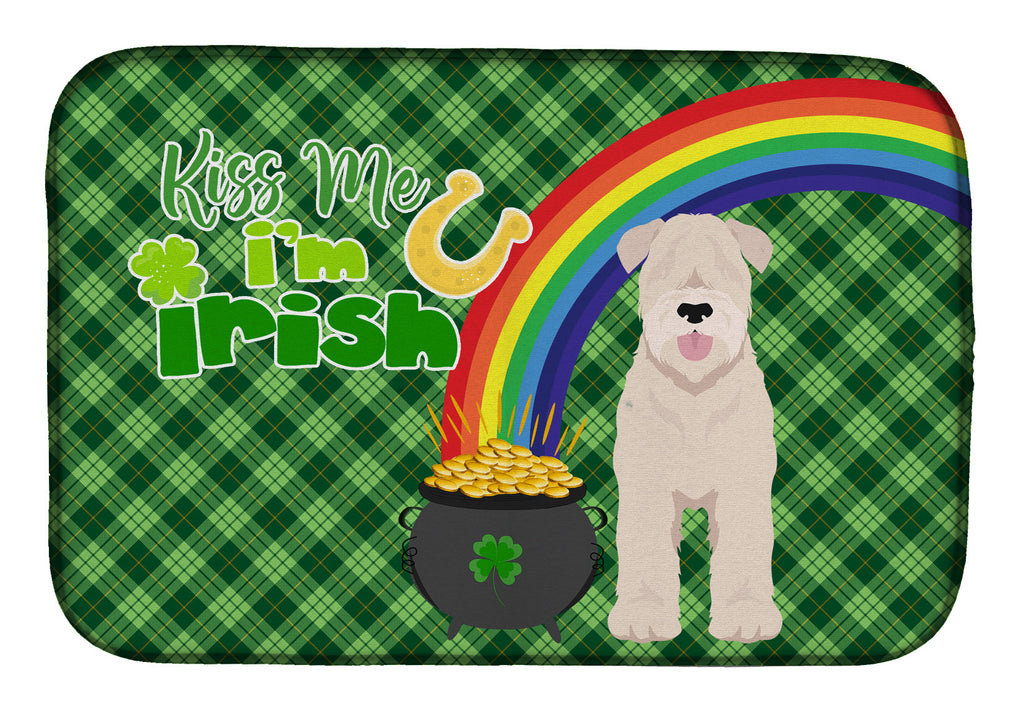 Soft Coated Wheaten Terrier St. Patrick's Day Dish Drying Mat Absorbent Dish Drying Mat Pad for Kitchen Counter Dish Drainer Mat for Countertop, 14 x 21", Multicolor