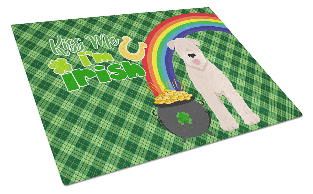 Soft Coated Wheaten Terrier St. Patrick's Day Cutting Board Tempered Glass Kitchen Cutting Surface, Heat Resistant Chopping, Non-Slip Feet, Food Prep & Serving