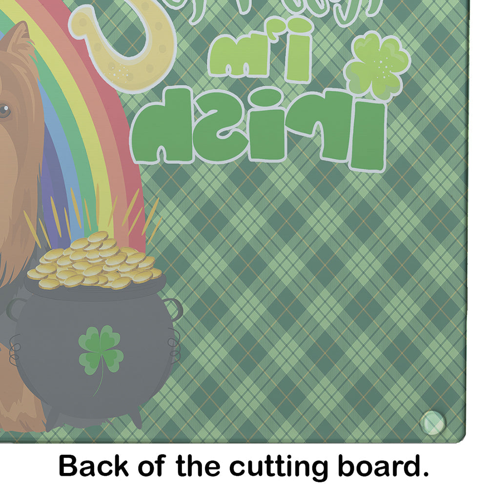 Black and Tan Full Coat Yorkshire Terrier St. Patrick's Day Cutting Board Tempered Glass Kitchen Cutting Surface, Heat Resistant Chopping, Non-Slip Feet, Food Prep & Serving