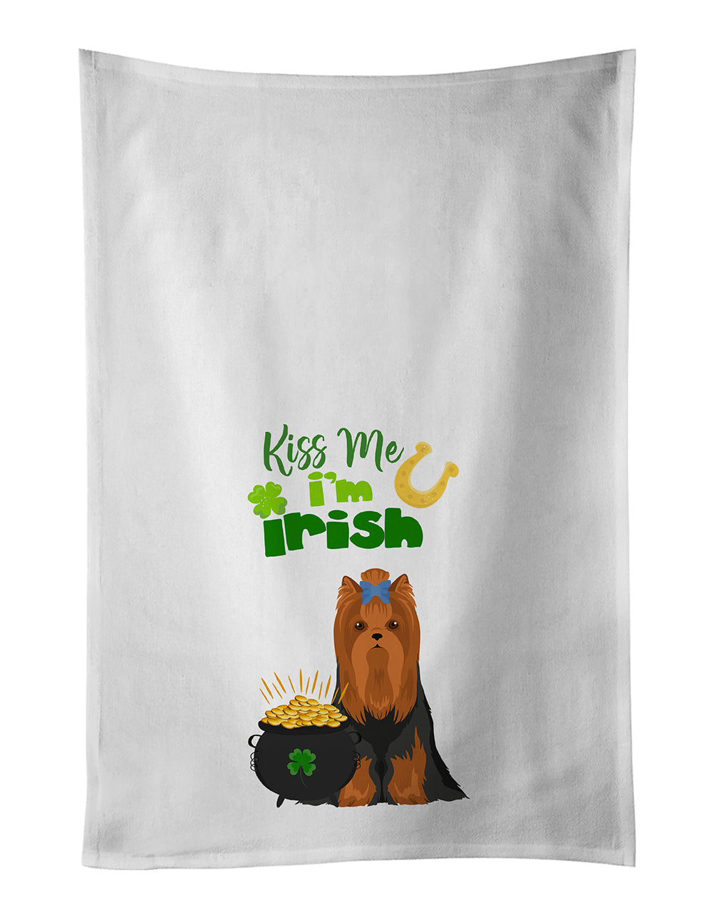 Black and Tan Full Coat Yorkshire Terrier St. Patrick's Day Kitchen Towel Set of 2 White Dish Towels Decorative Bathroom Hand towel for Hand, Face, Hair, Yoga, Tea, Dishcloth, 19 X 28", White
