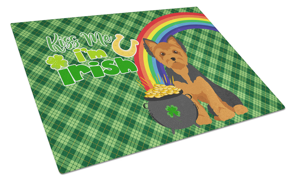 Black and Tan Puppy Cut Yorkshire Terrier St. Patrick's Day Cutting Board Tempered Glass Kitchen Cutting Surface, Heat Resistant Chopping, Non-Slip Feet, Food Prep & Serving