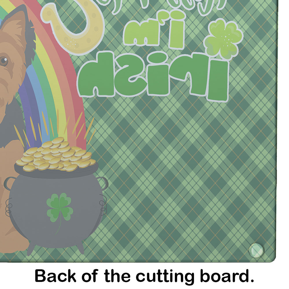 Black and Tan Puppy Cut Yorkshire Terrier St. Patrick's Day Cutting Board Tempered Glass Kitchen Cutting Surface, Heat Resistant Chopping, Non-Slip Feet, Food Prep & Serving