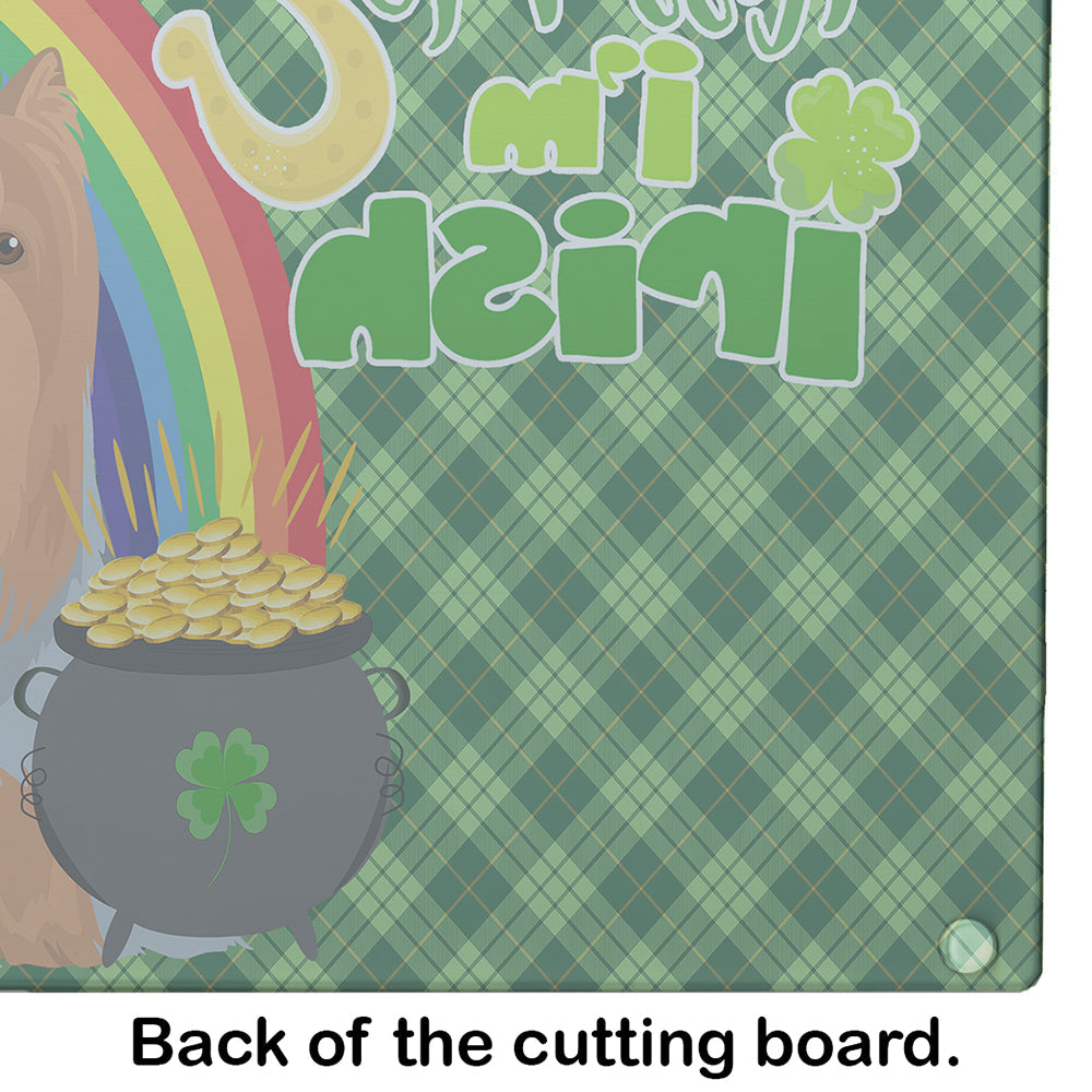 Blue and Tan Full Coat Yorkshire Terrier St. Patrick's Day Cutting Board Tempered Glass Kitchen Cutting Surface, Heat Resistant Chopping, Non-Slip Feet, Food Prep & Serving