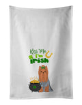 Blue and Tan Full Coat Yorkshire Terrier St. Patrick's Day Kitchen Towel Set of 2 White Dish Towels Decorative Bathroom Hand towel for Hand, Face, Hair, Yoga, Tea, Dishcloth, 19 X 28", White