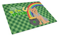 Blue and Tan Puppy Cut Yorkshire Terrier St. Patrick's Day Cutting Board Tempered Glass Kitchen Cutting Surface, Heat Resistant Chopping, Non-Slip Feet, Food Prep & Serving