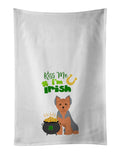 Blue and Tan Puppy Cut Yorkshire Terrier St. Patrick's Day Kitchen Towel Set of 2 White Dish Towels Decorative Bathroom Hand towel for Hand, Face, Hair, Yoga, Tea, Dishcloth, 19 X 28", White