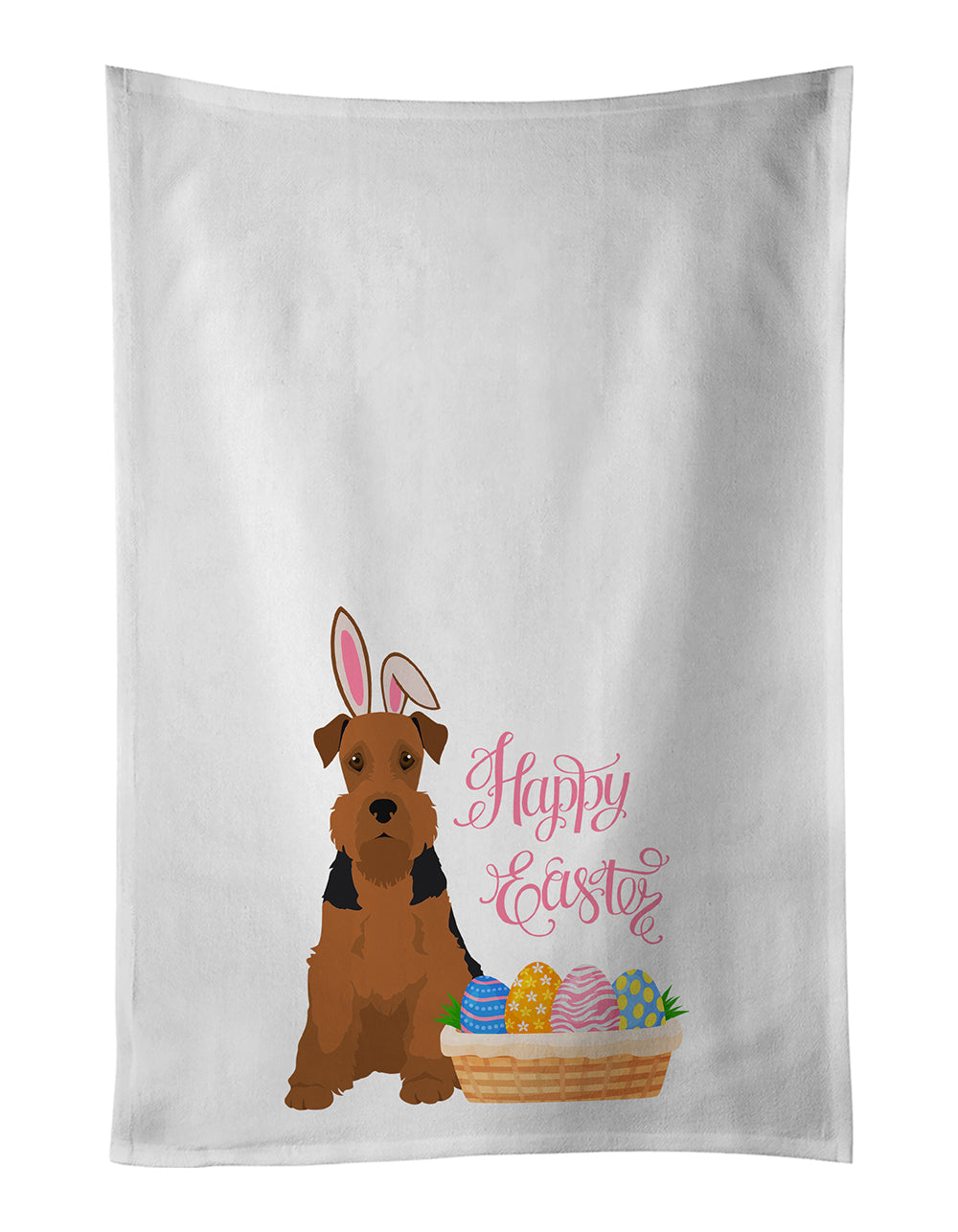 Black and Tan Airedale Terrier Easter Kitchen Towel Set of 2 White Dish Towels Decorative Bathroom Hand towel for Hand, Face, Hair, Yoga, Tea, Dishcloth, 19 X 28", White