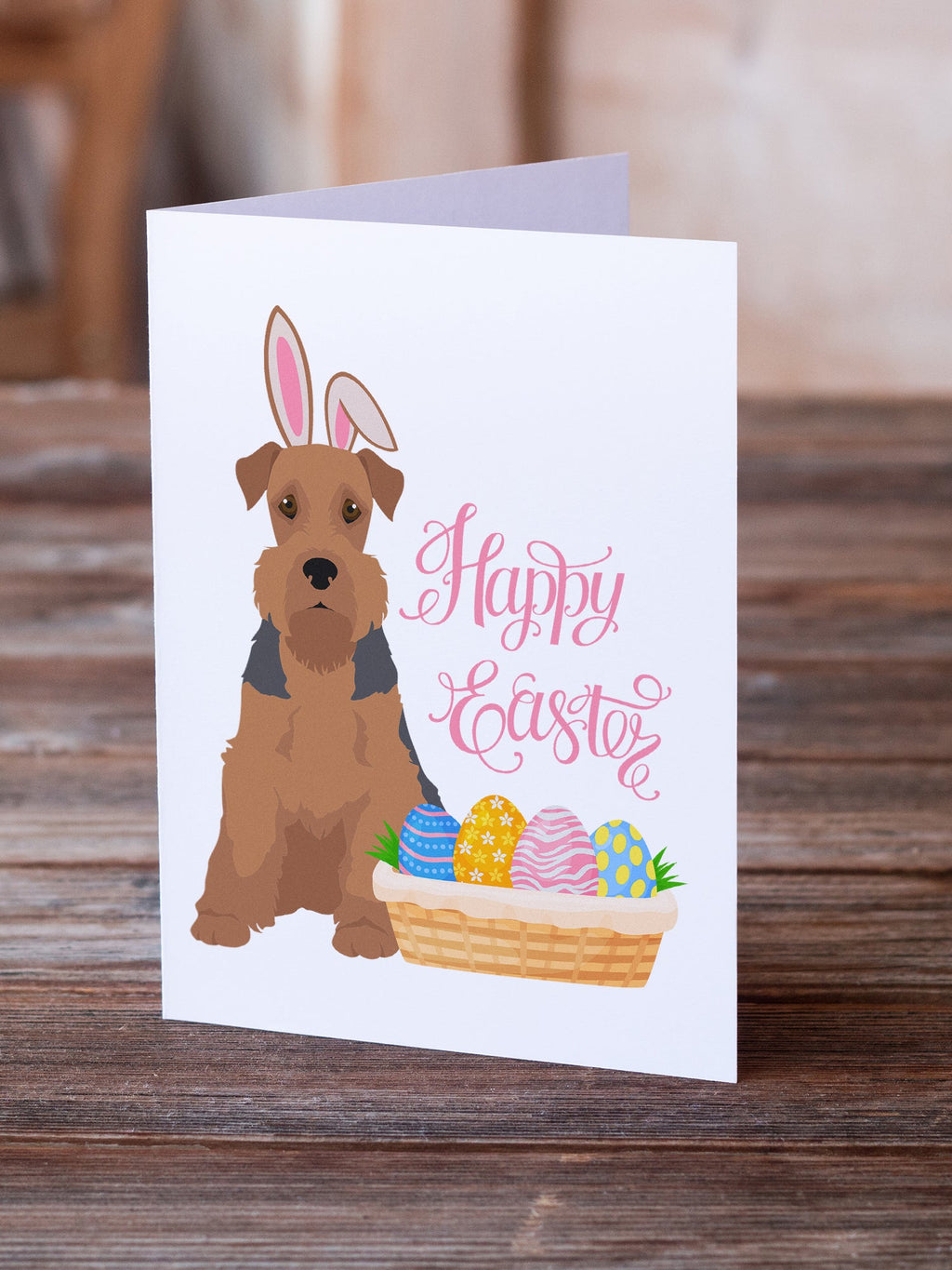 Grizzle and Tan Airedale Terrier Easter Greeting Cards Pack of 8 Blank Cards with Envelopes Whimsical A7 Size 5x7