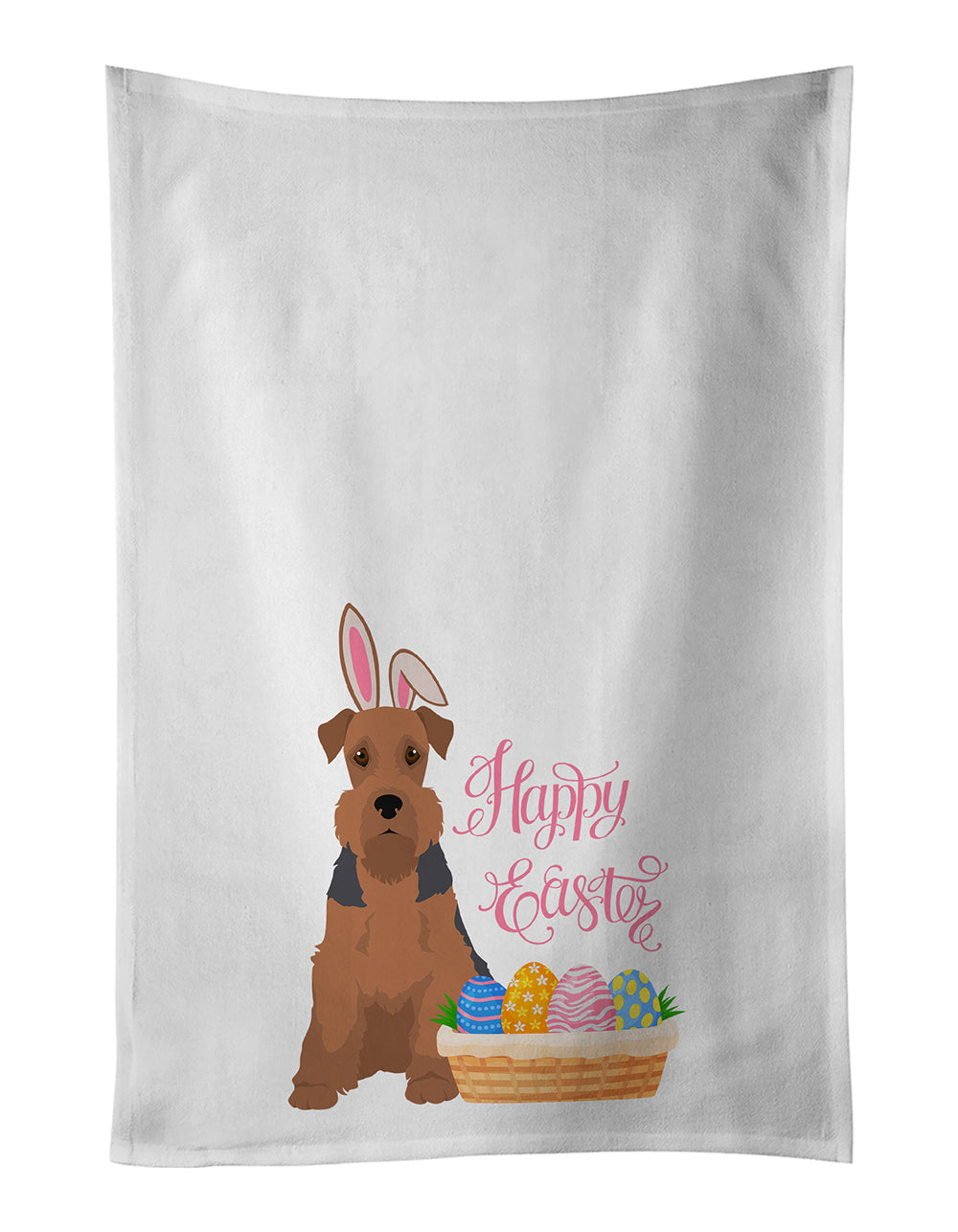 Grizzle and Tan Airedale Terrier Easter Kitchen Towel Set of 2 White Dish Towels Decorative Bathroom Hand towel for Hand, Face, Hair, Yoga, Tea, Dishcloth, 19 X 28", White
