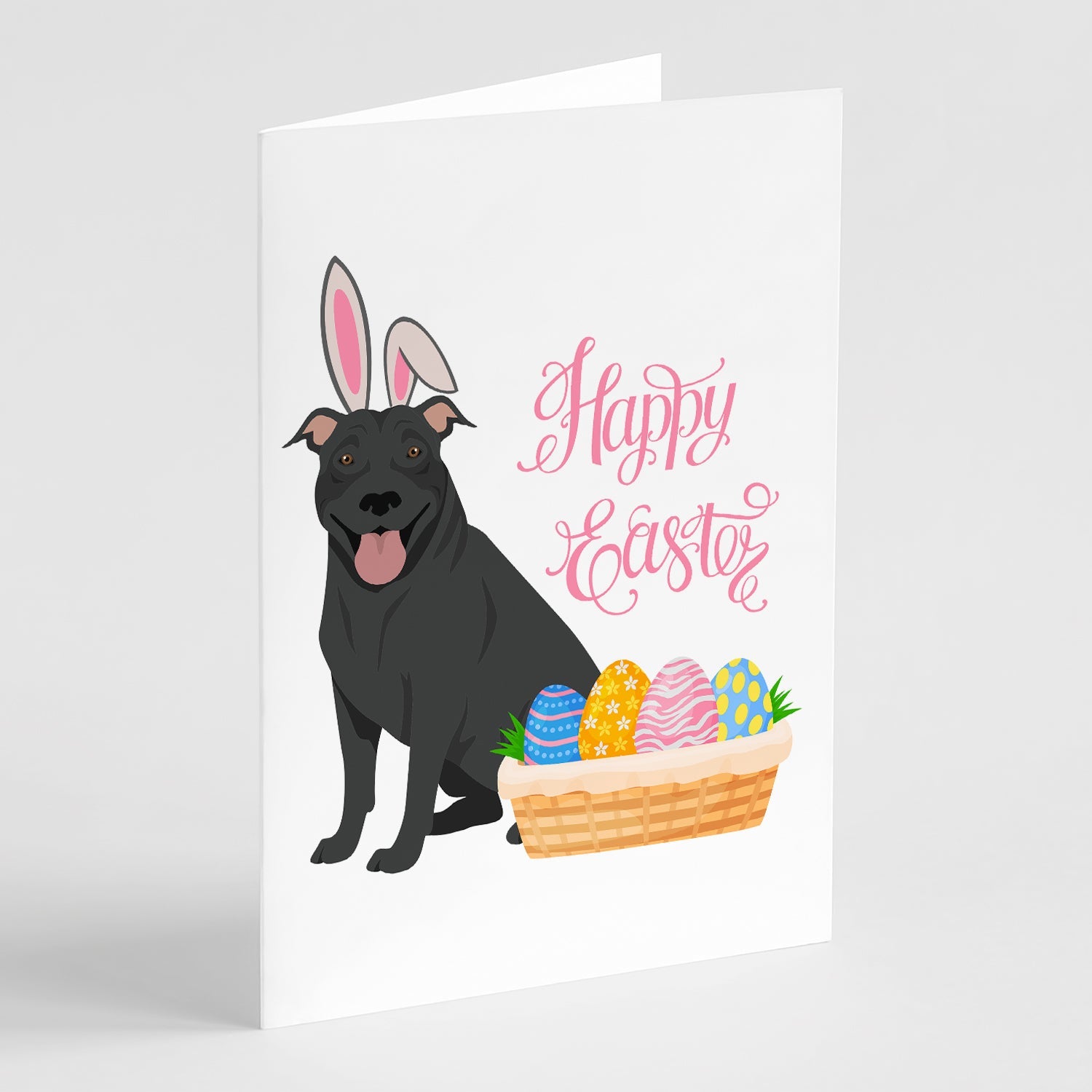 Black Pit Bull Terrier Easter Greeting Cards Pack of 8 Blank Cards with Envelopes Whimsical A7 Size 5x7
