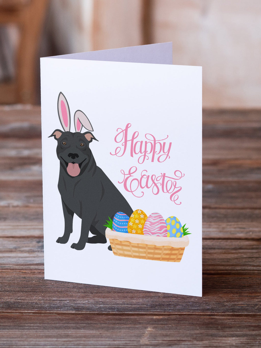 Black Pit Bull Terrier Easter Greeting Cards Pack of 8 Blank Cards with Envelopes Whimsical A7 Size 5x7