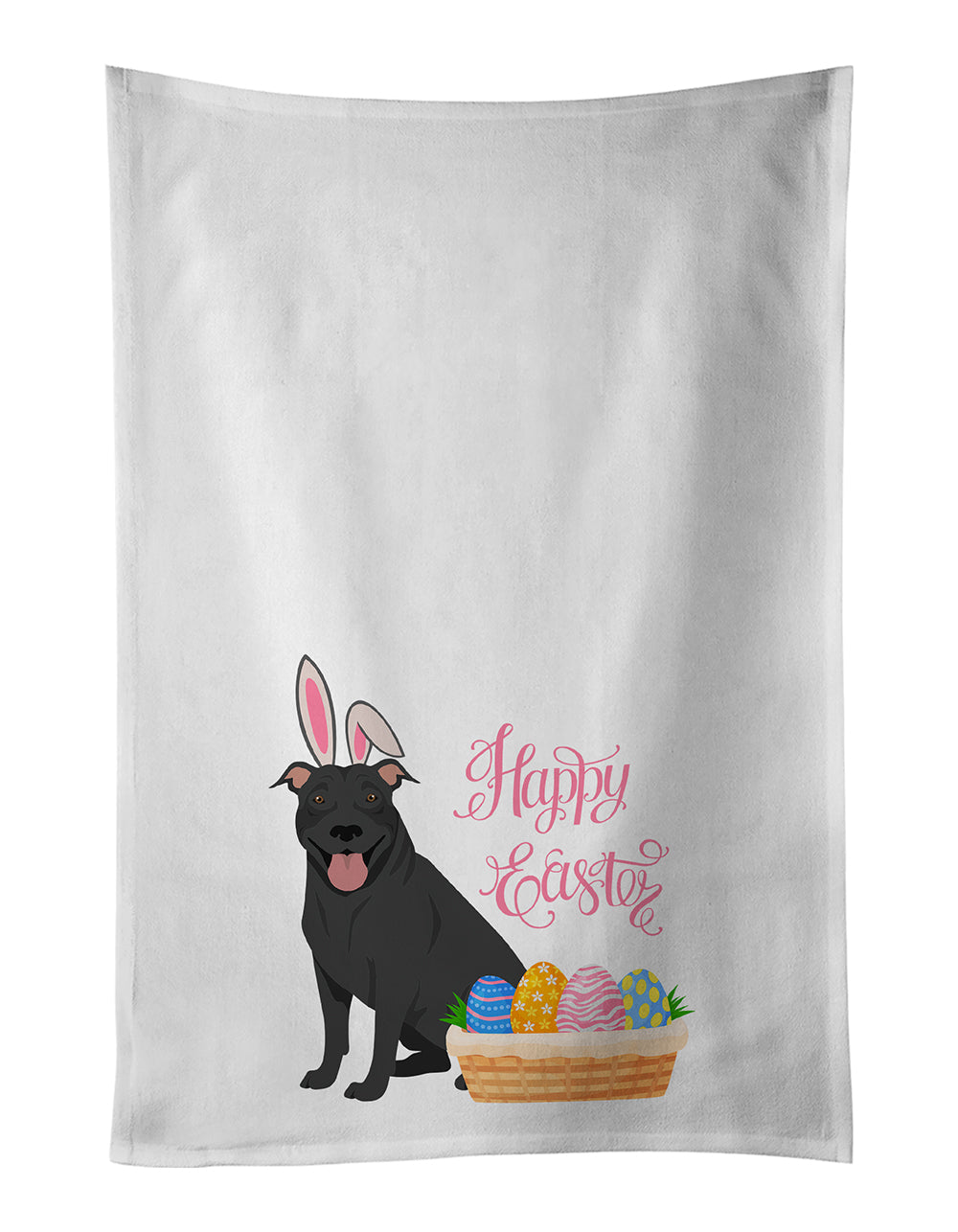 Black Pit Bull Terrier Easter Kitchen Towel Set of 2 White Dish Towels Decorative Bathroom Hand towel for Hand, Face, Hair, Yoga, Tea, Dishcloth, 19 X 28", White