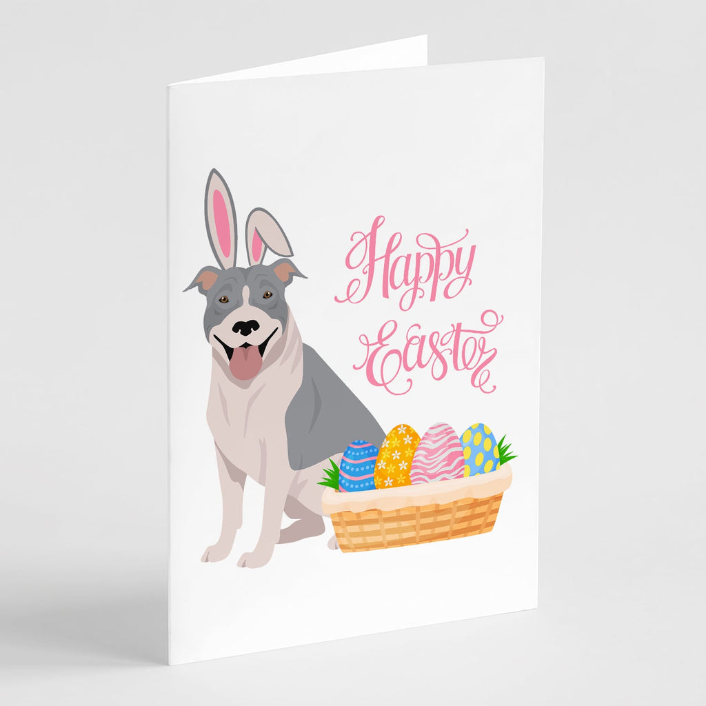 Blue and White Pit Bull Terrier Easter Greeting Cards Pack of 8 Blank Cards with Envelopes Whimsical A7 Size 5x7