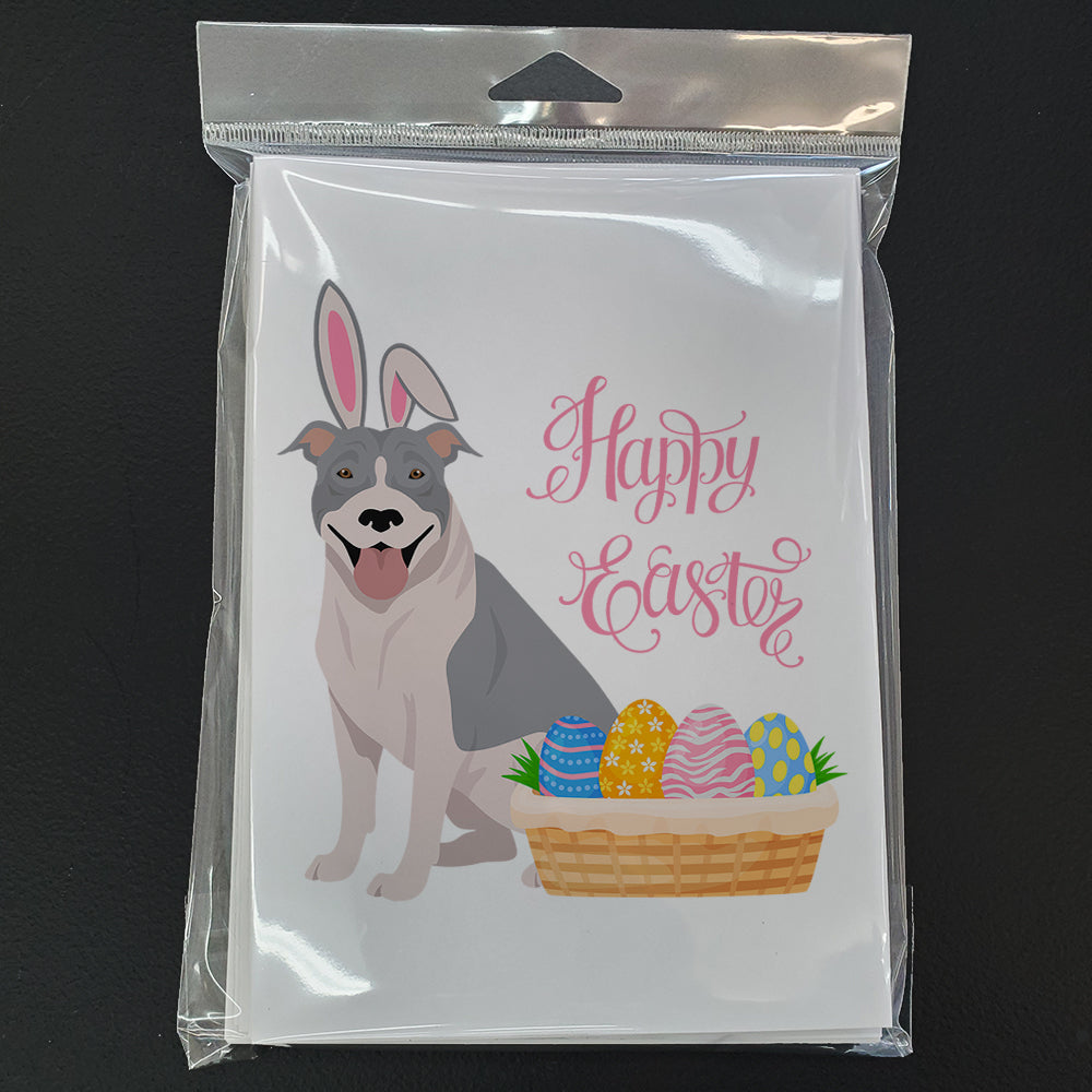 Blue and White Pit Bull Terrier Easter Greeting Cards Pack of 8 Blank Cards with Envelopes Whimsical A7 Size 5x7