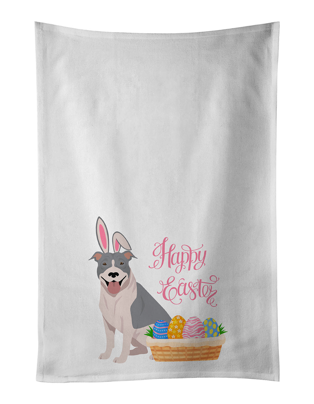 Blue and White Pit Bull Terrier Easter Kitchen Towel Set of 2 White Dish Towels Decorative Bathroom Hand towel for Hand, Face, Hair, Yoga, Tea, Dishcloth, 19 X 28", White