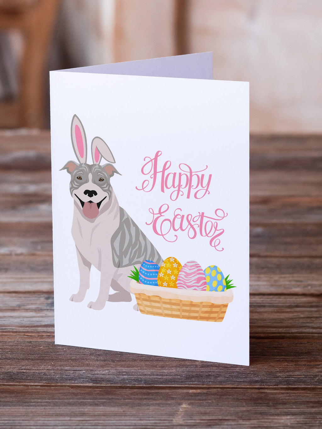 Blue Brindle Pit Bull Terrier Easter Greeting Cards Pack of 8 Blank Cards with Envelopes Whimsical A7 Size 5x7