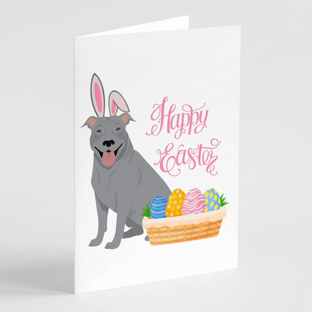 Blue Pit Bull Terrier Easter Greeting Cards Pack of 8 Blank Cards with Envelopes Whimsical A7 Size 5x7