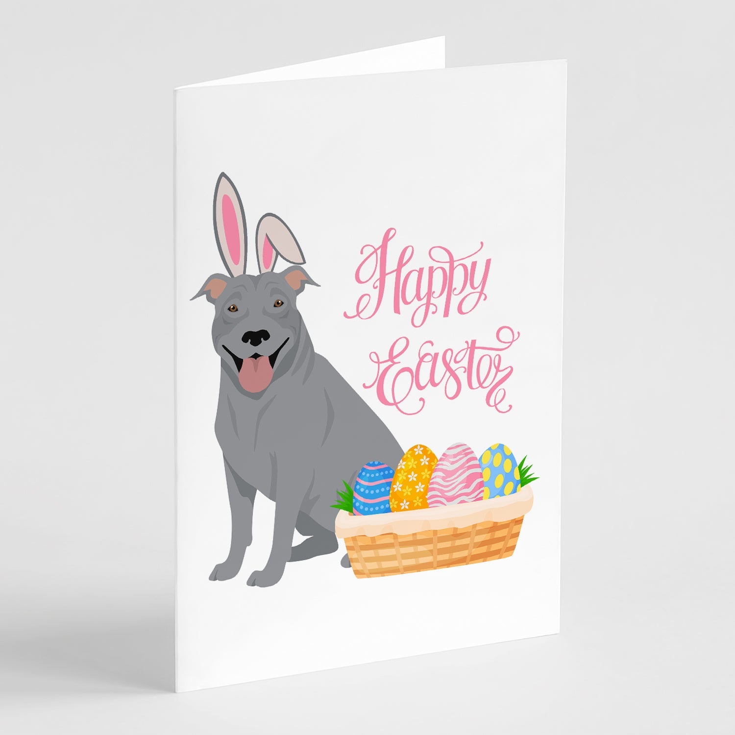 Blue Pit Bull Terrier Easter Greeting Cards Pack of 8 Blank Cards with Envelopes Whimsical A7 Size 5x7