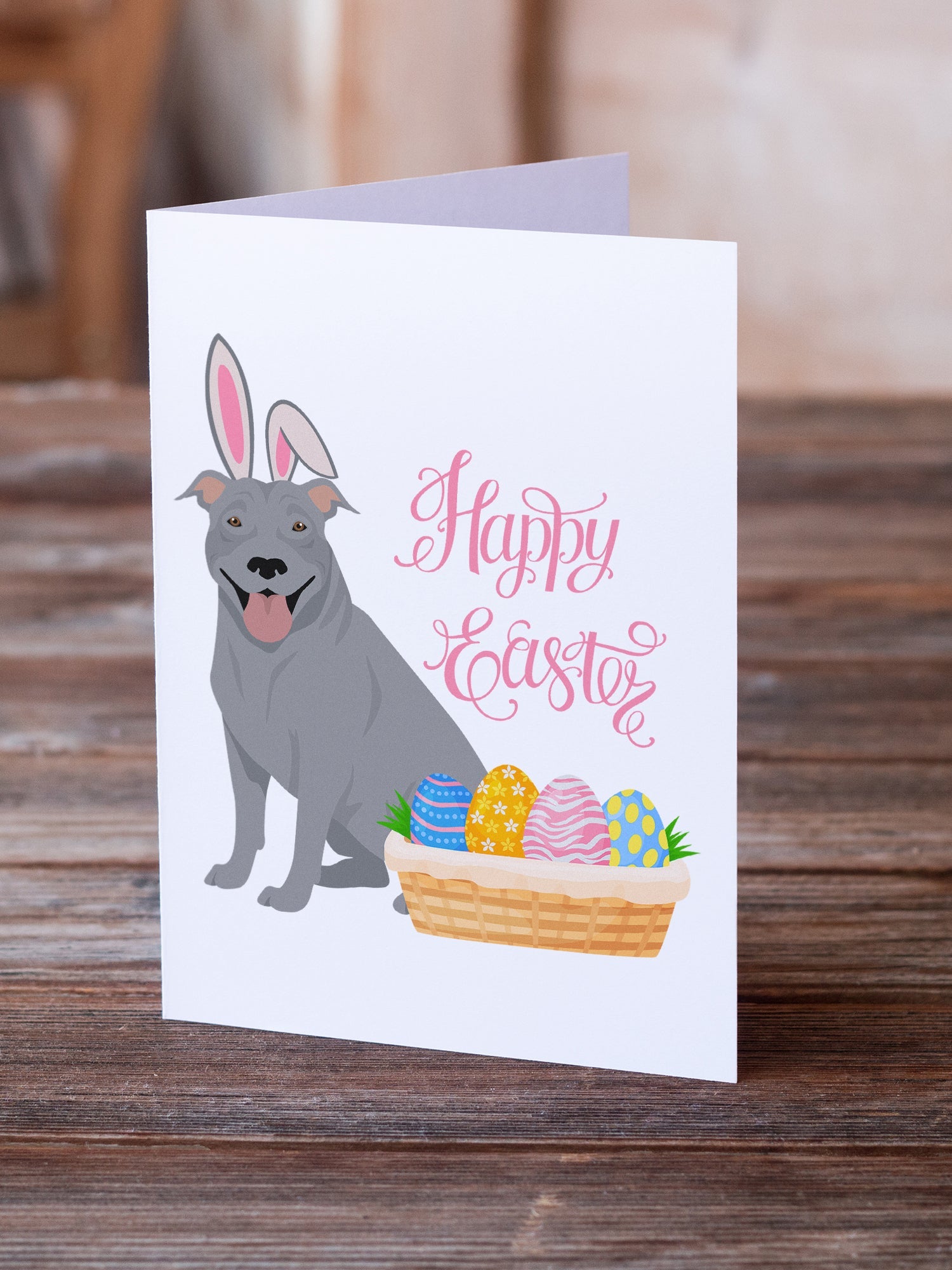 Blue Pit Bull Terrier Easter Greeting Cards Pack of 8 Blank Cards with Envelopes Whimsical A7 Size 5x7