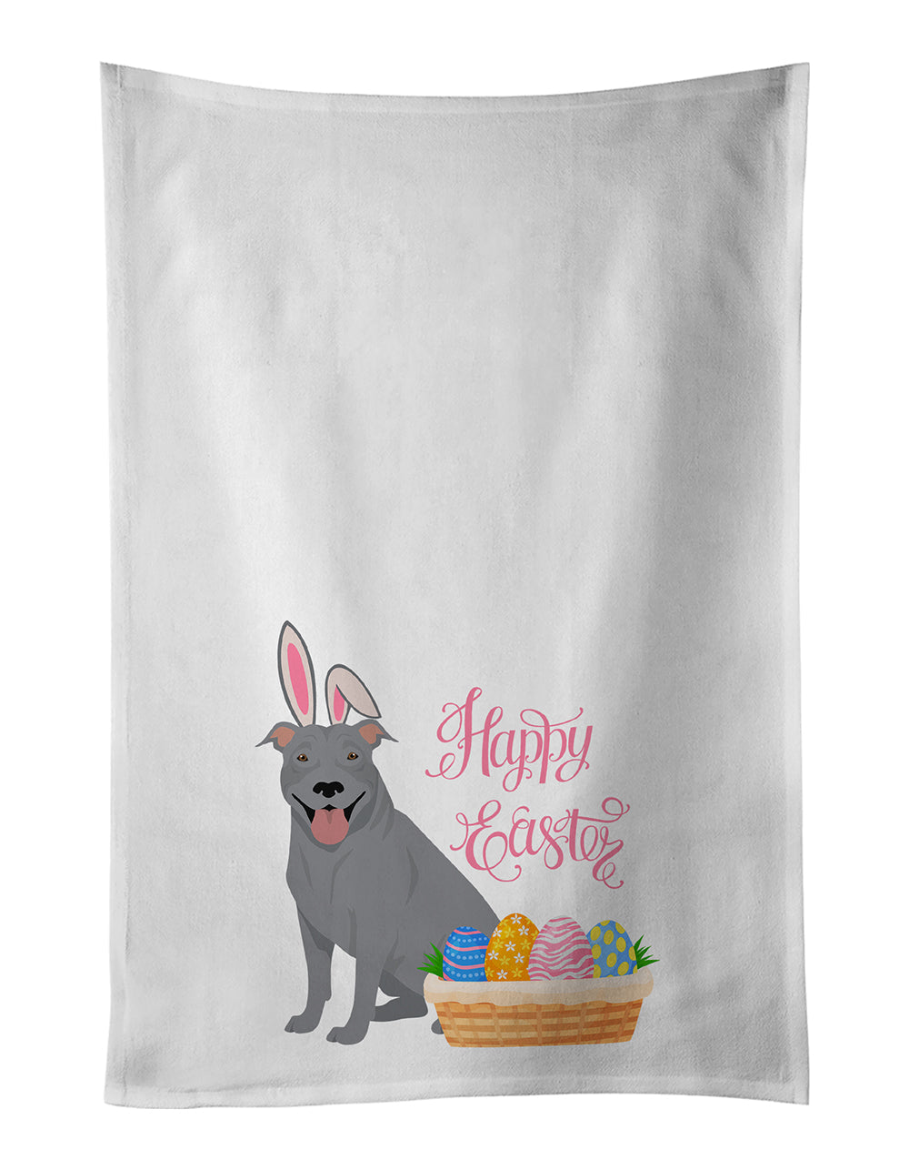 Blue Pit Bull Terrier Easter Kitchen Towel Set of 2 White Dish Towels Decorative Bathroom Hand towel for Hand, Face, Hair, Yoga, Tea, Dishcloth, 19 X 28", White