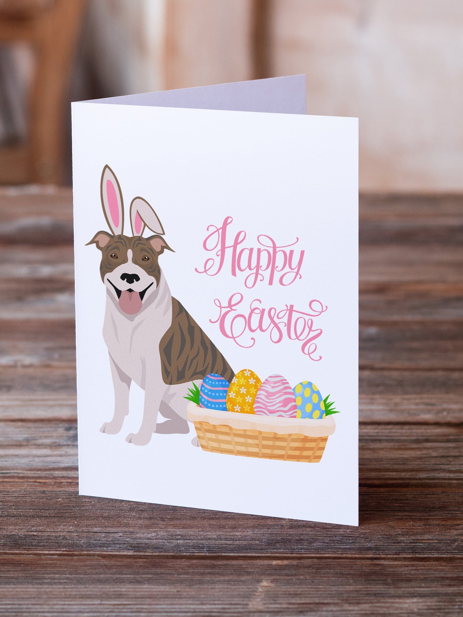 Fawn Brindle Pit Bull Terrier Easter Greeting Cards Pack of 8 Blank Cards with Envelopes Whimsical A7 Size 5x7