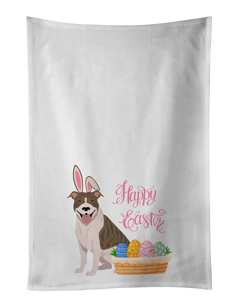 Fawn Brindle Pit Bull Terrier Easter Kitchen Towel Set of 2 White Dish Towels Decorative Bathroom Hand towel for Hand, Face, Hair, Yoga, Tea, Dishcloth, 19 X 28", White