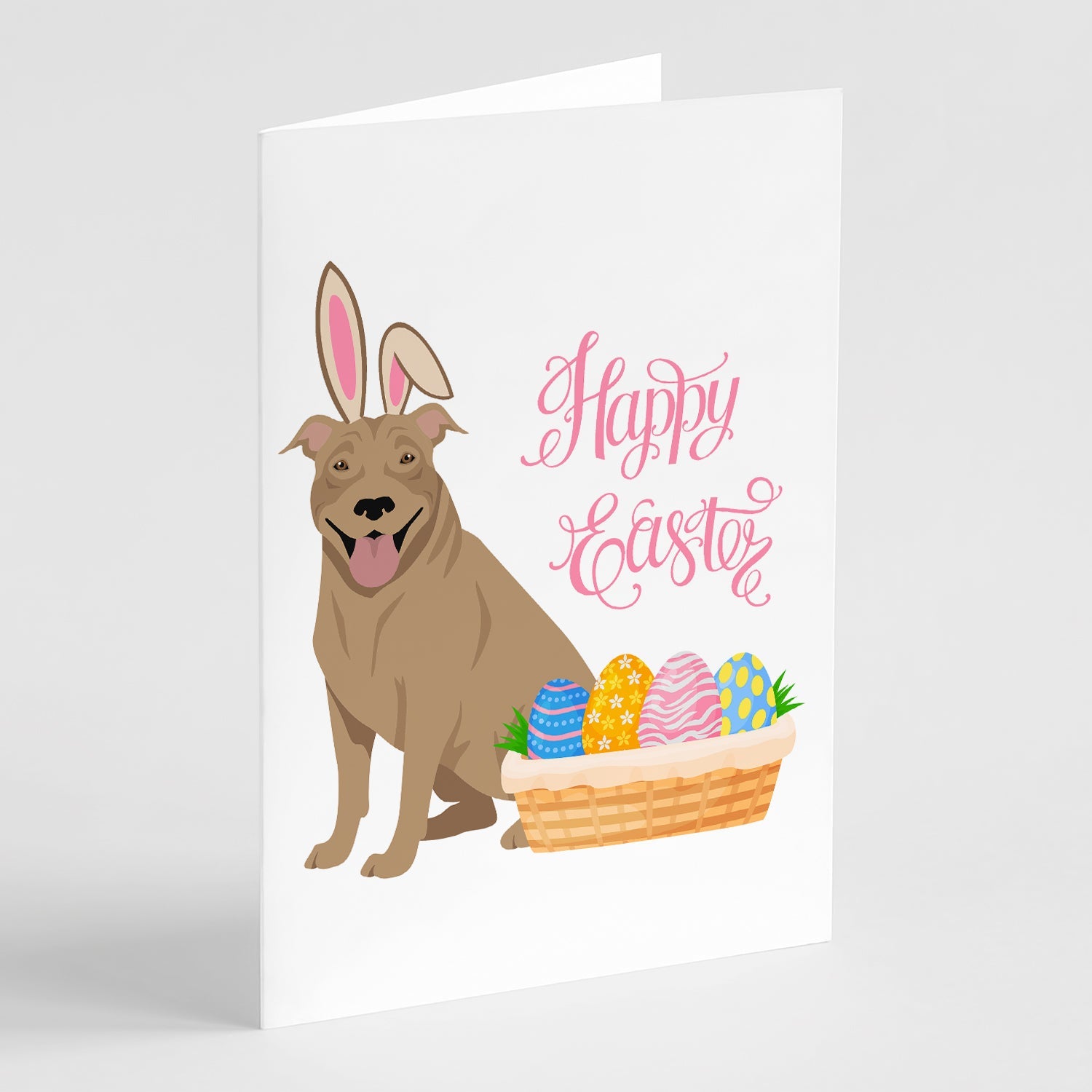 Fawn Pit Bull Terrier Easter Greeting Cards Pack of 8 Blank Cards with Envelopes Whimsical A7 Size 5x7