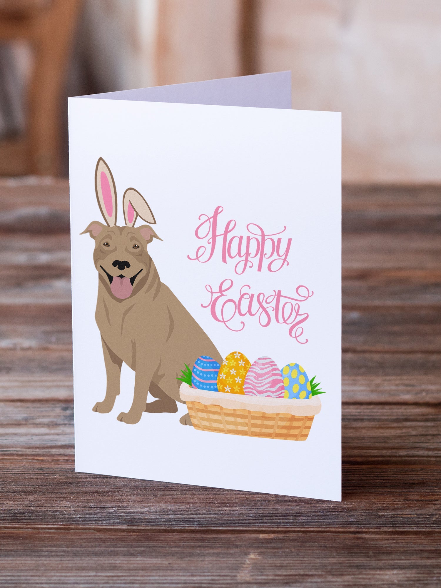 Fawn Pit Bull Terrier Easter Greeting Cards Pack of 8 Blank Cards with Envelopes Whimsical A7 Size 5x7