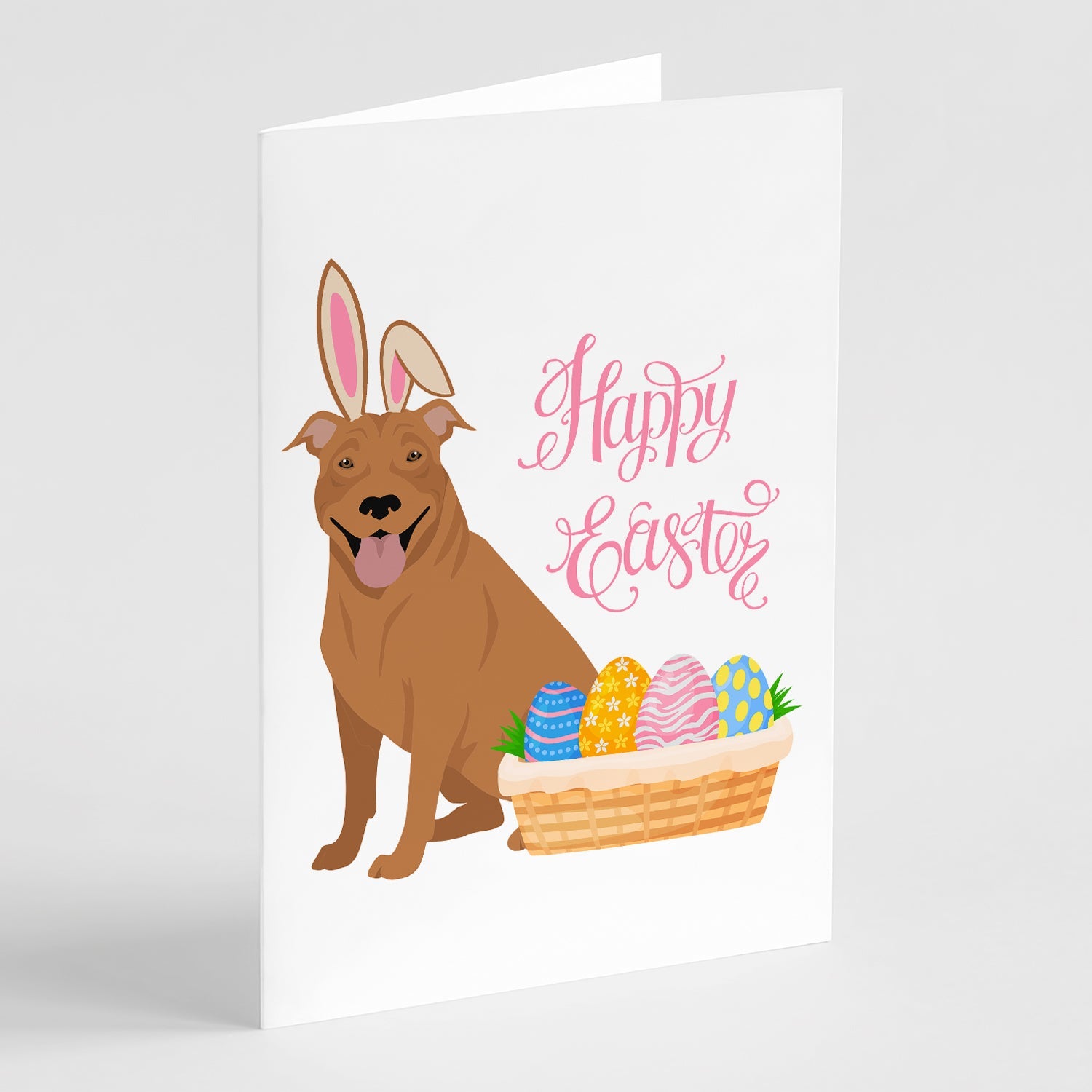 Red Pit Bull Terrier Easter Greeting Cards Pack of 8 Blank Cards with Envelopes Whimsical A7 Size 5x7