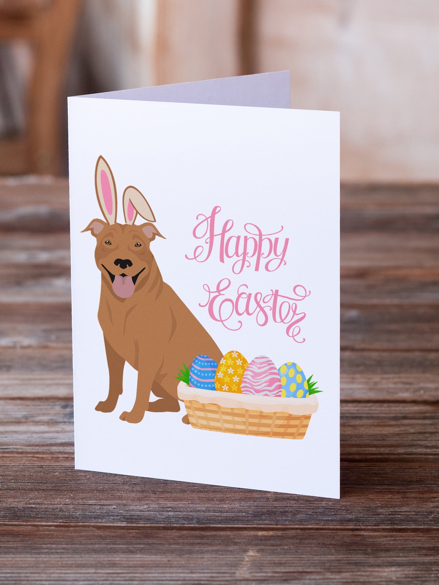 Red Pit Bull Terrier Easter Greeting Cards Pack of 8 Blank Cards with Envelopes Whimsical A7 Size 5x7