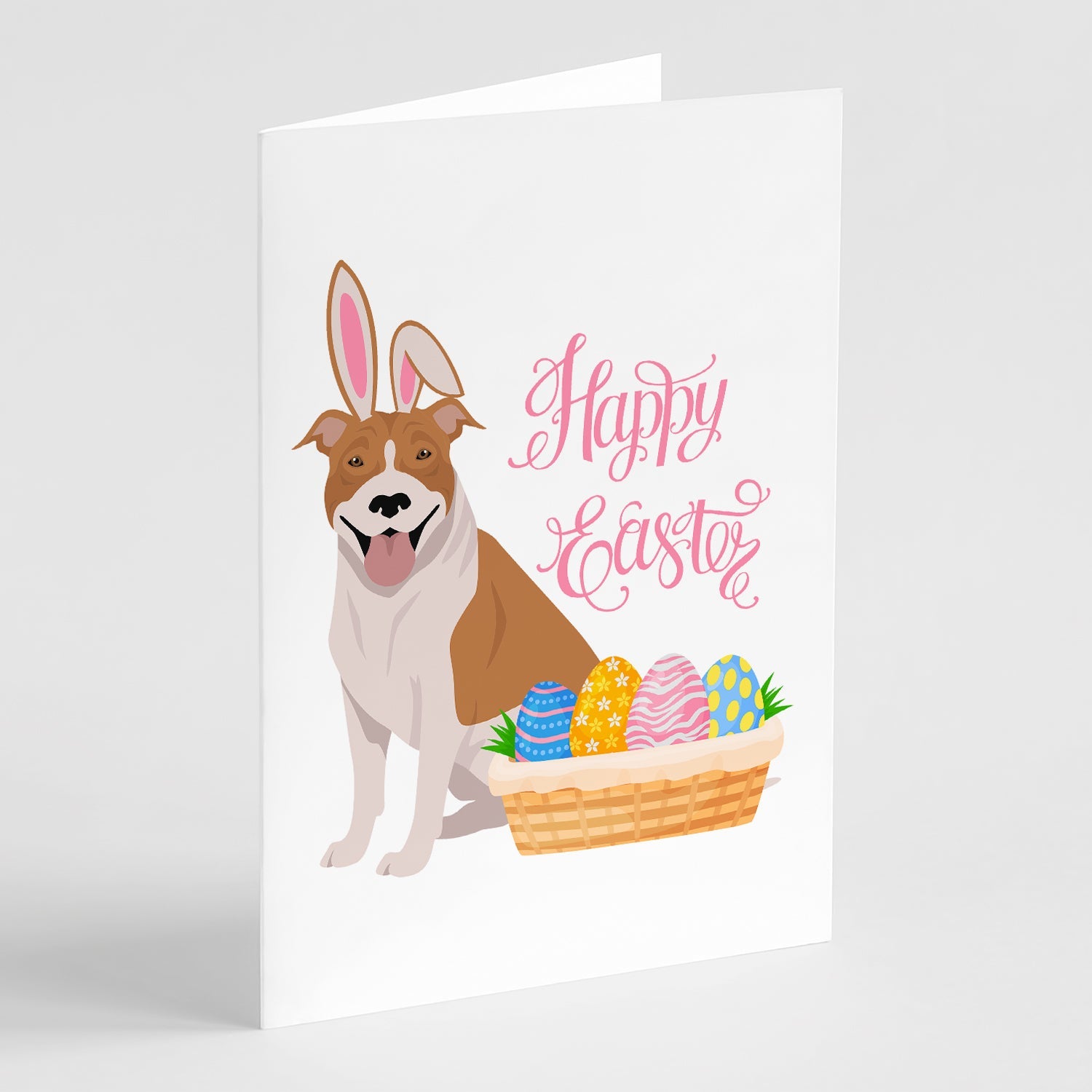 Red and White Pit Bull Terrier Easter Greeting Cards Pack of 8 Blank Cards with Envelopes Whimsical A7 Size 5x7