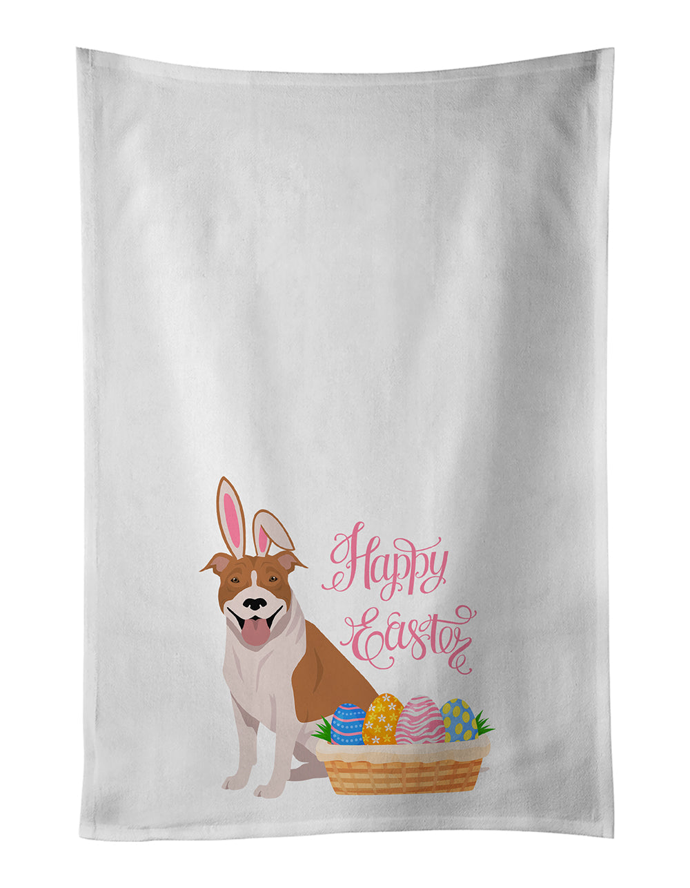 Red and White Pit Bull Terrier Easter Kitchen Towel Set of 2 White Dish Towels Decorative Bathroom Hand towel for Hand, Face, Hair, Yoga, Tea, Dishcloth, 19 X 28", White