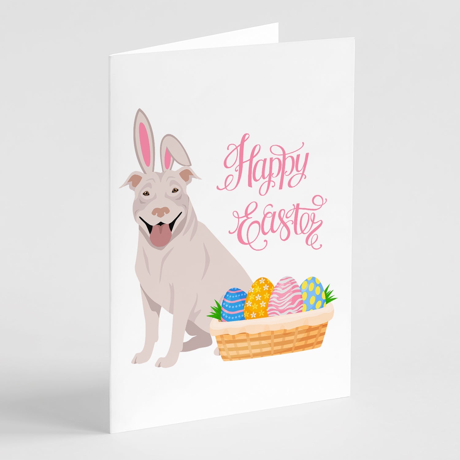 White Pit Bull Terrier Easter Greeting Cards Pack of 8 Blank Cards with Envelopes Whimsical A7 Size 5x7