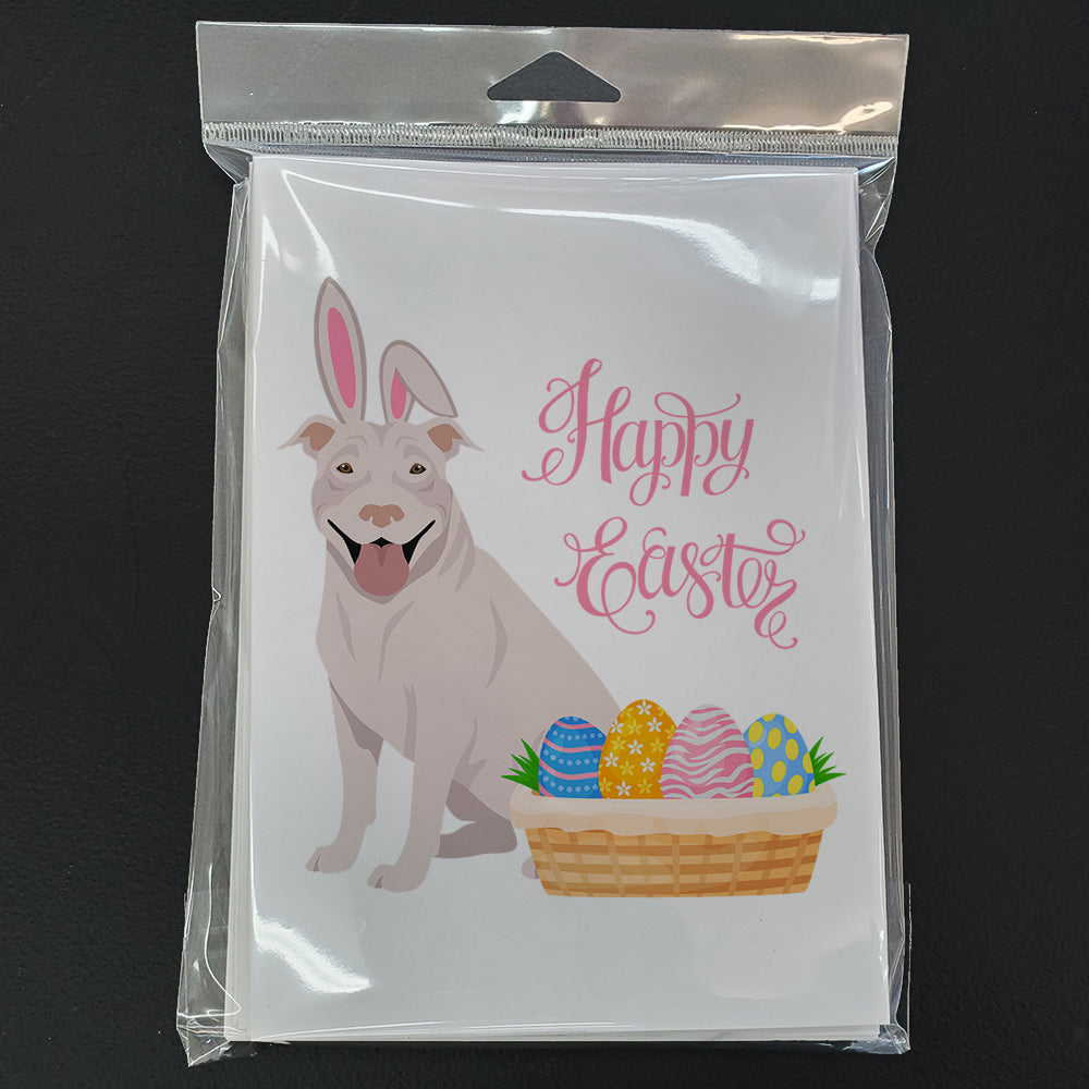 White Pit Bull Terrier Easter Greeting Cards Pack of 8 Blank Cards with Envelopes Whimsical A7 Size 5x7