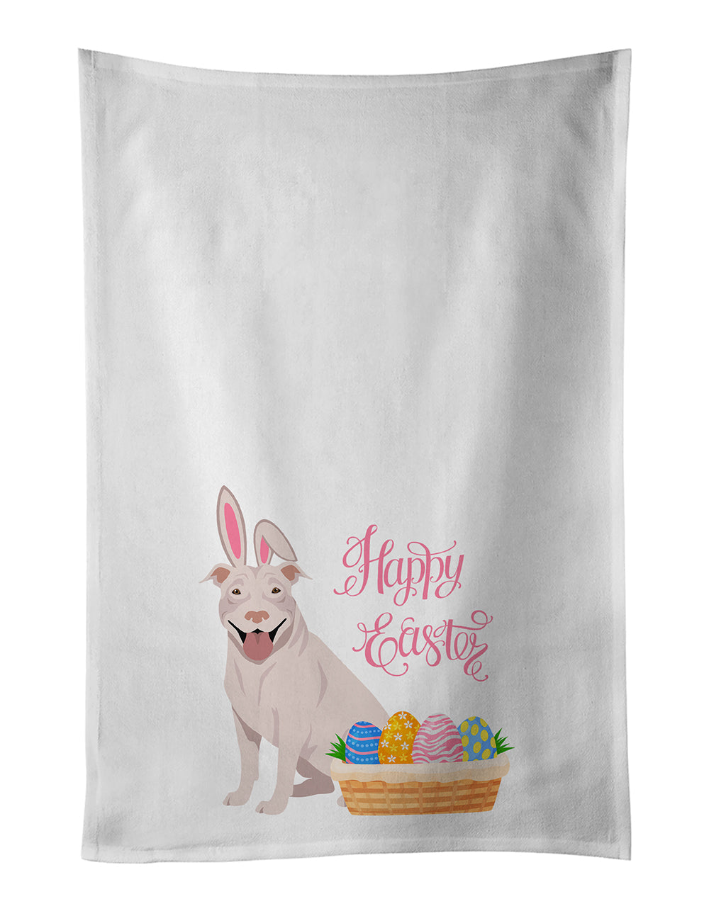 White Pit Bull Terrier Easter Kitchen Towel Set of 2 White Dish Towels Decorative Bathroom Hand towel for Hand, Face, Hair, Yoga, Tea, Dishcloth, 19 X 28", White