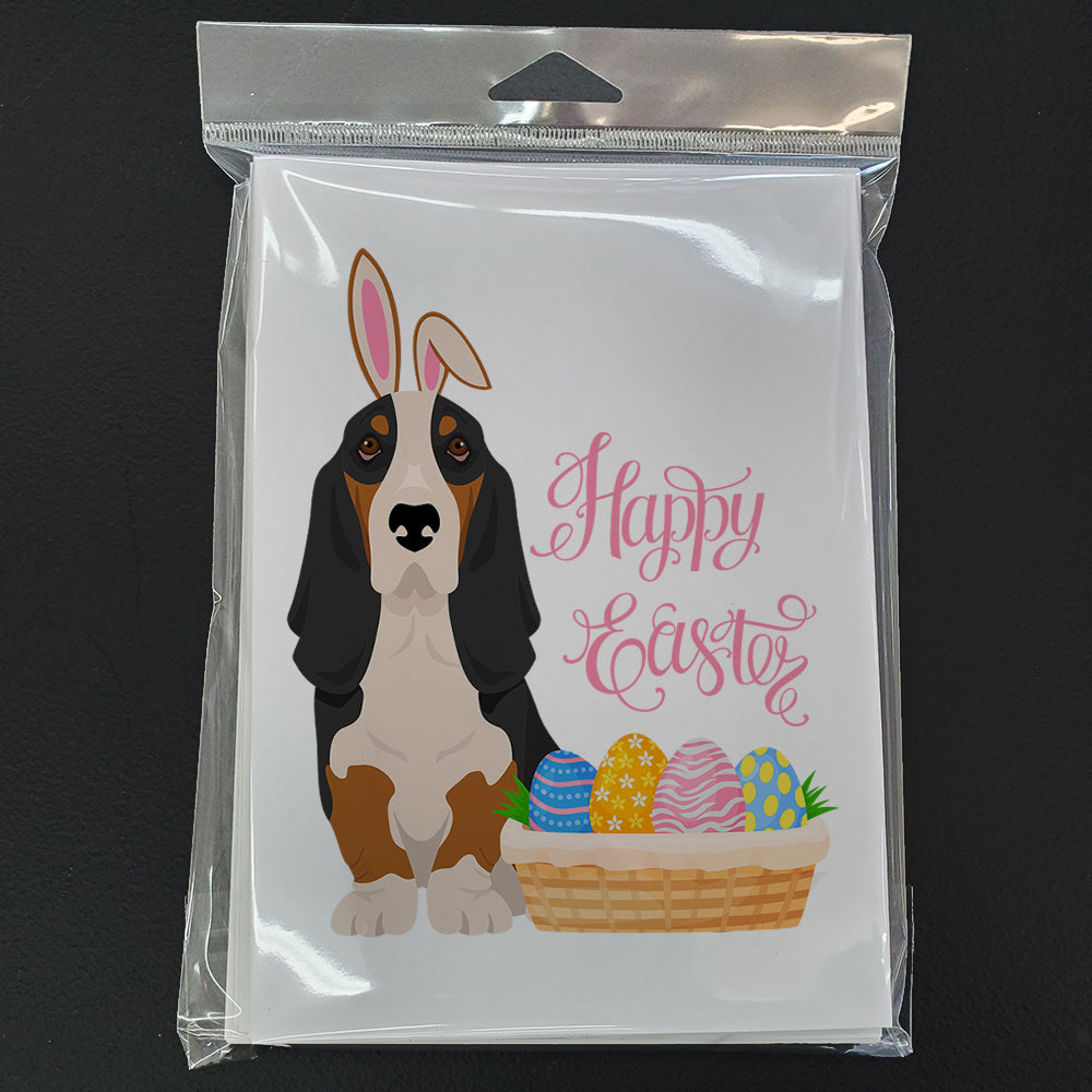 Black Tricolor Basset Hound Easter Greeting Cards Pack of 8 Blank Cards with Envelopes Whimsical A7 Size 5x7