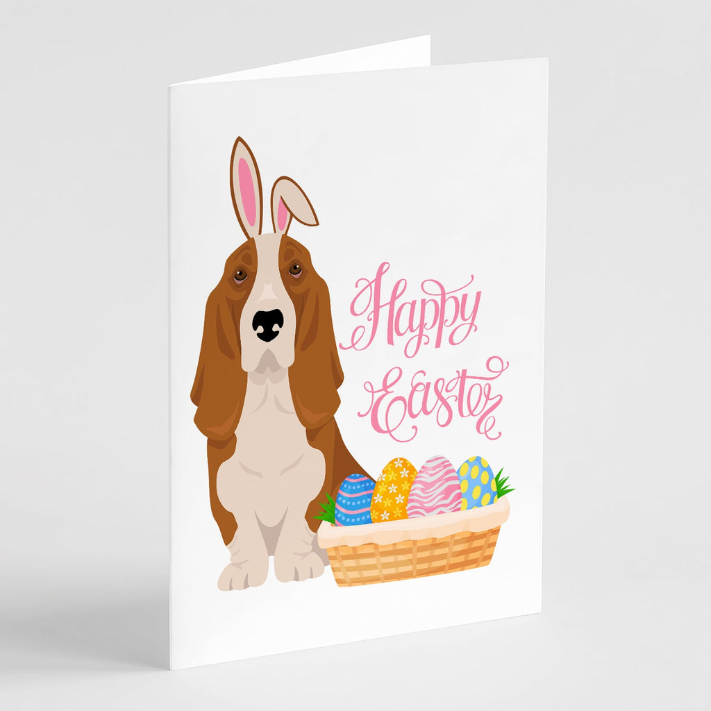 Red and White Tricolor Basset Hound Easter Greeting Cards Pack of 8 Blank Cards with Envelopes Whimsical A7 Size 5x7