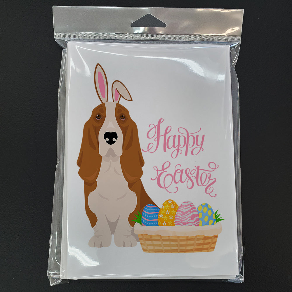 Red and White Tricolor Basset Hound Easter Greeting Cards Pack of 8 Blank Cards with Envelopes Whimsical A7 Size 5x7