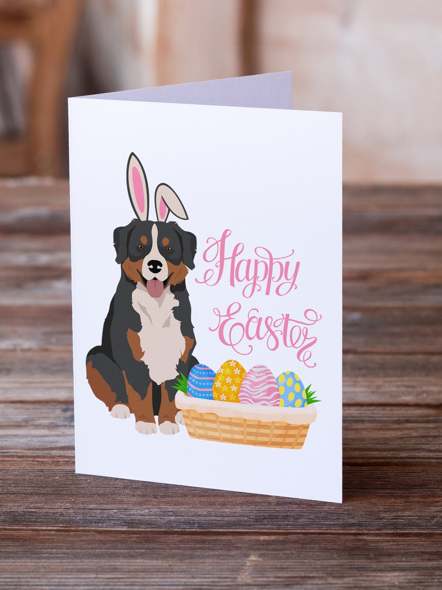 Bernese Mountain Dog Easter Greeting Cards Pack of 8 Blank Cards with Envelopes Whimsical A7 Size 5x7