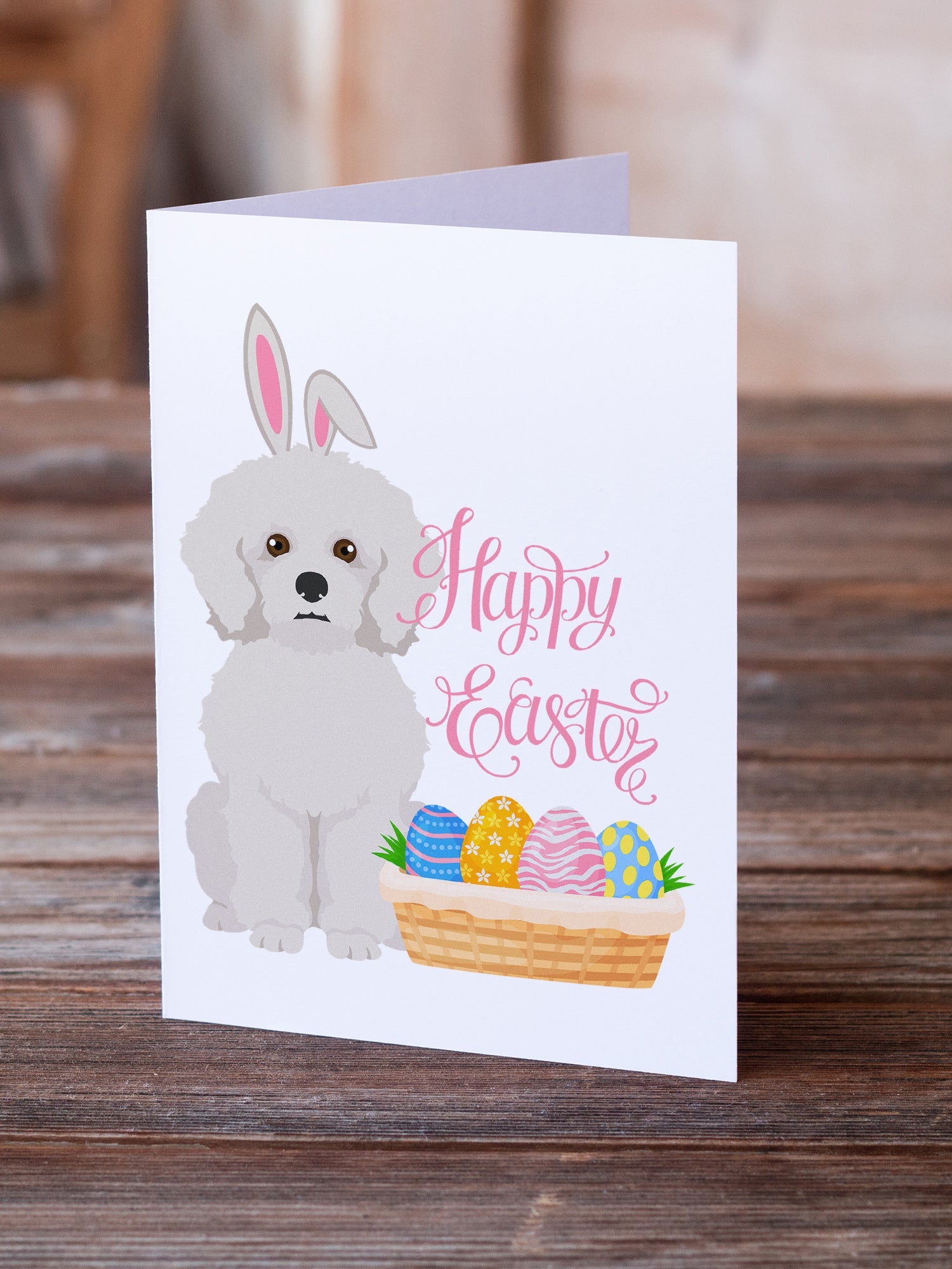 Bichon Frise Easter Greeting Cards Pack of 8 Blank Cards with Envelopes Whimsical A7 Size 5x7