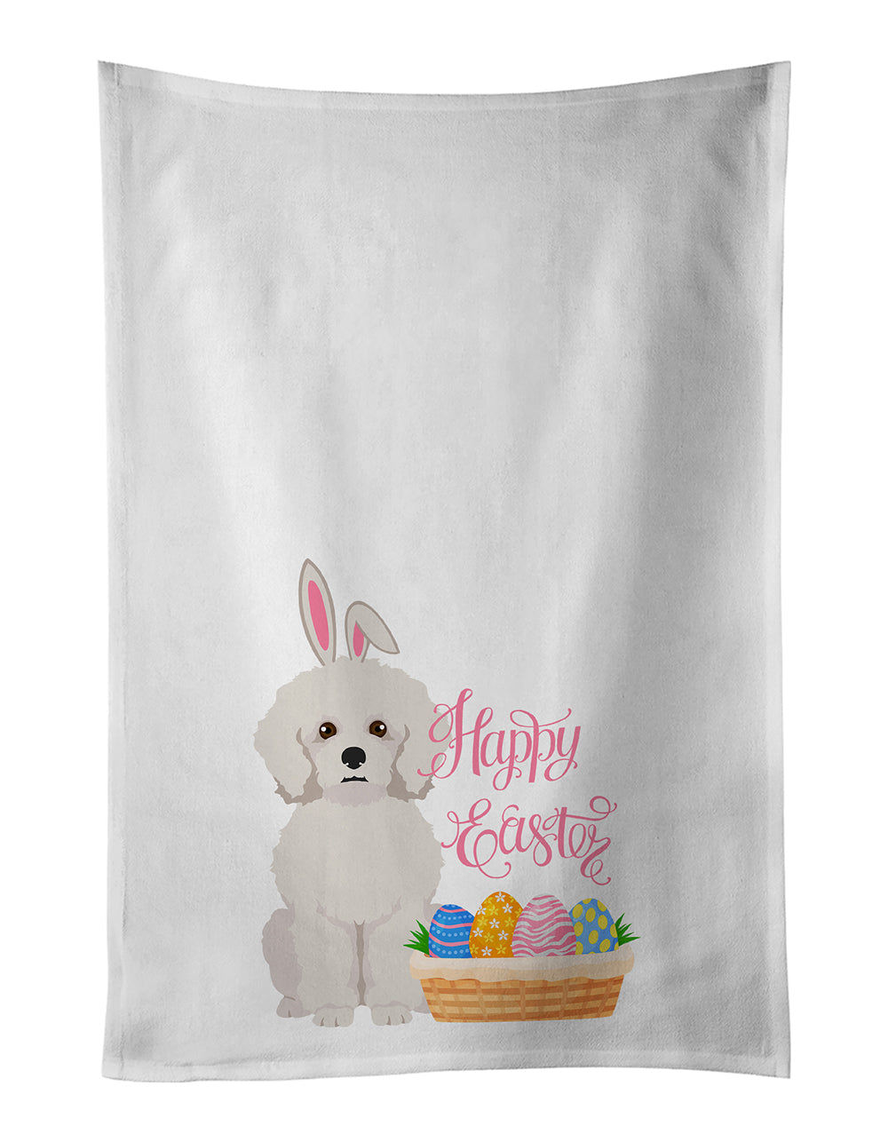 Bichon Frise Easter Kitchen Towel Set of 2 White Dish Towels Decorative Bathroom Hand towel for Hand, Face, Hair, Yoga, Tea, Dishcloth, 19 X 28", White