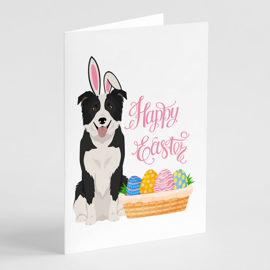 Black and White Border Collie Easter Greeting Cards Pack of 8 Blank Cards with Envelopes Whimsical A7 Size 5x7