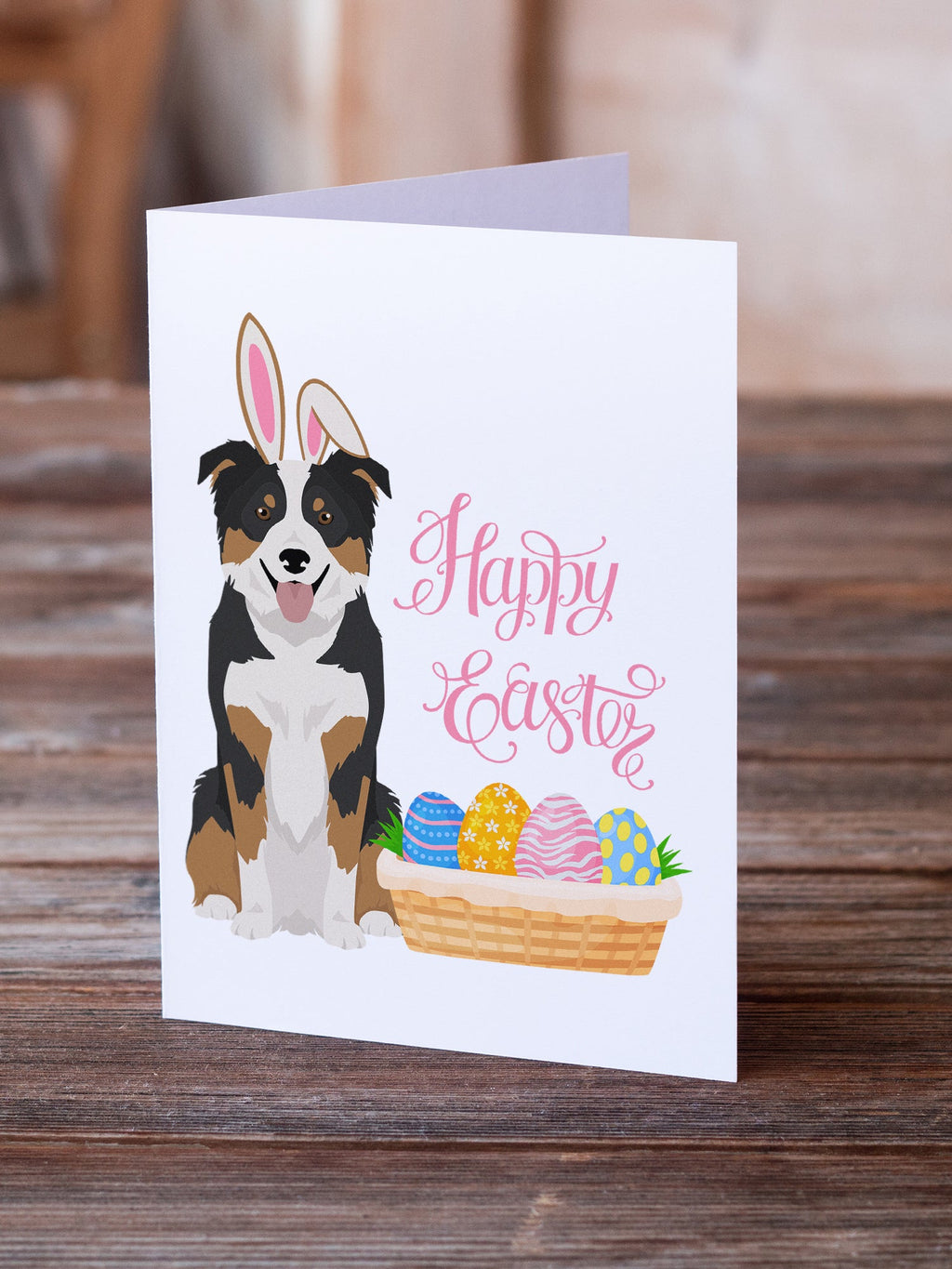Tricolor Border Collie Easter Greeting Cards Pack of 8 Blank Cards with Envelopes Whimsical A7 Size 5x7