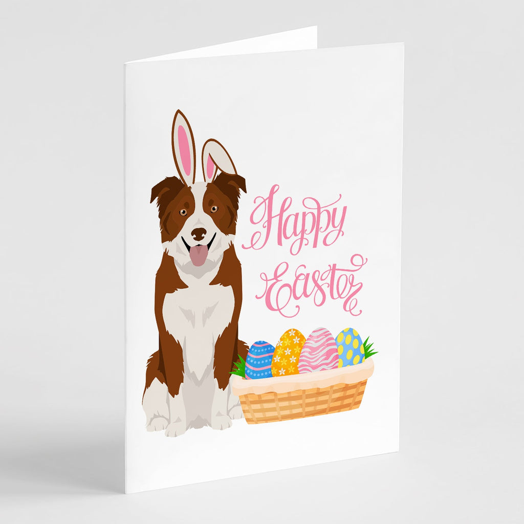 Red and White Border Collie Easter Greeting Cards Pack of 8 Blank Cards with Envelopes Whimsical A7 Size 5x7