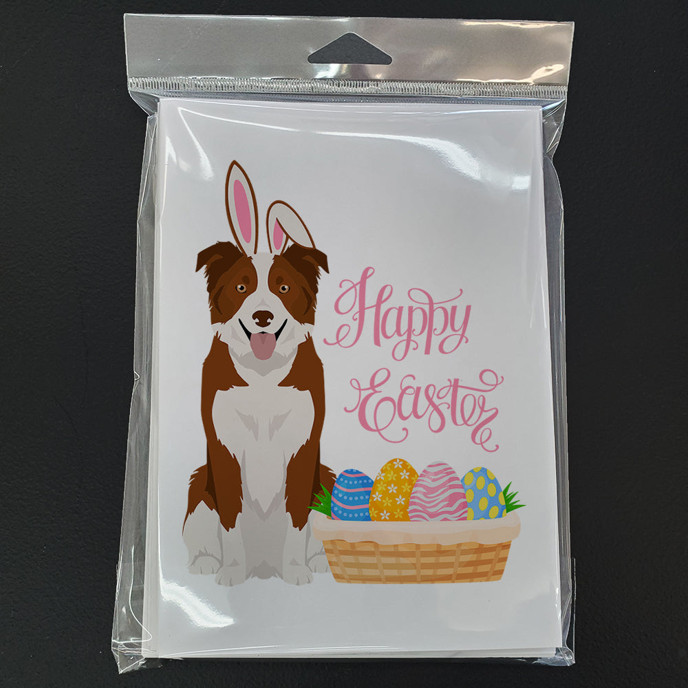 Red and White Border Collie Easter Greeting Cards Pack of 8 Blank Cards with Envelopes Whimsical A7 Size 5x7