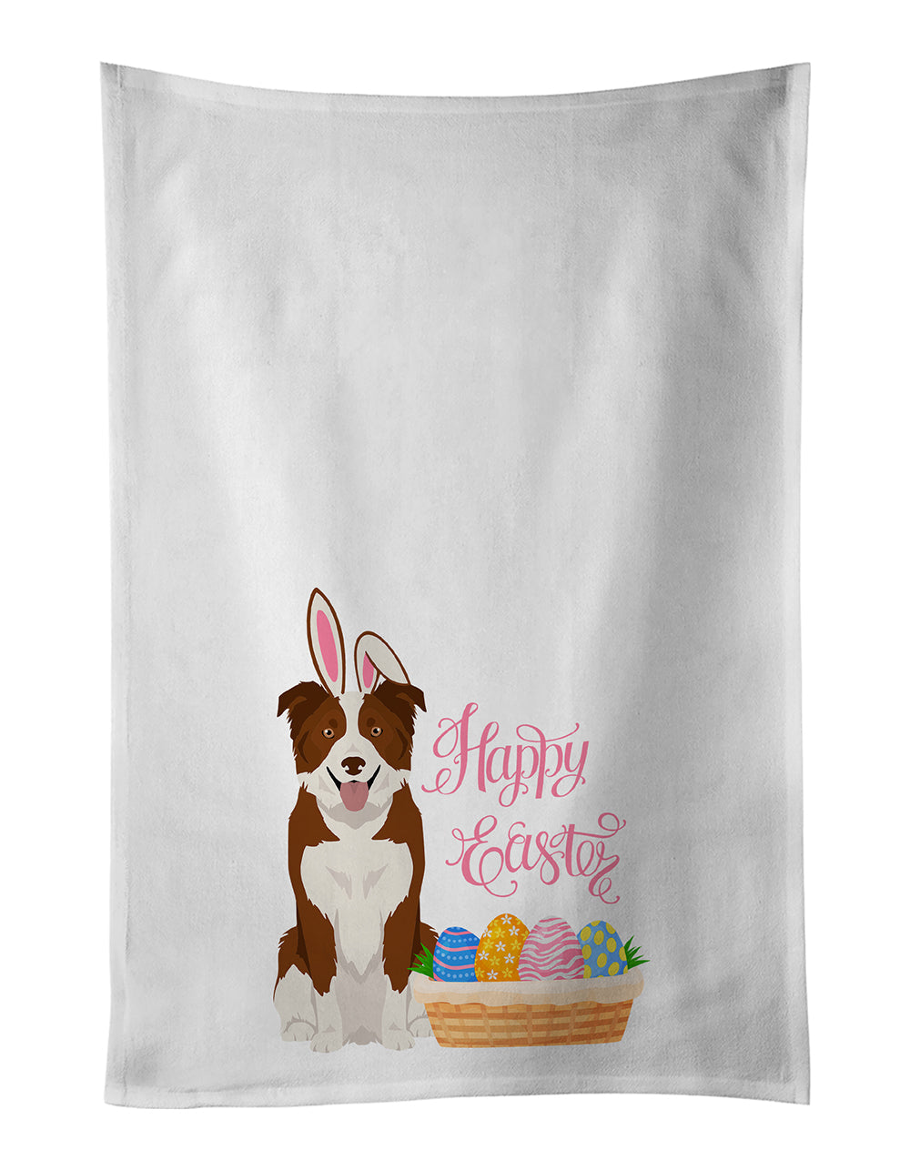 Red and White Border Collie Easter Kitchen Towel Set of 2 White Dish Towels Decorative Bathroom Hand towel for Hand, Face, Hair, Yoga, Tea, Dishcloth, 19 X 28", White