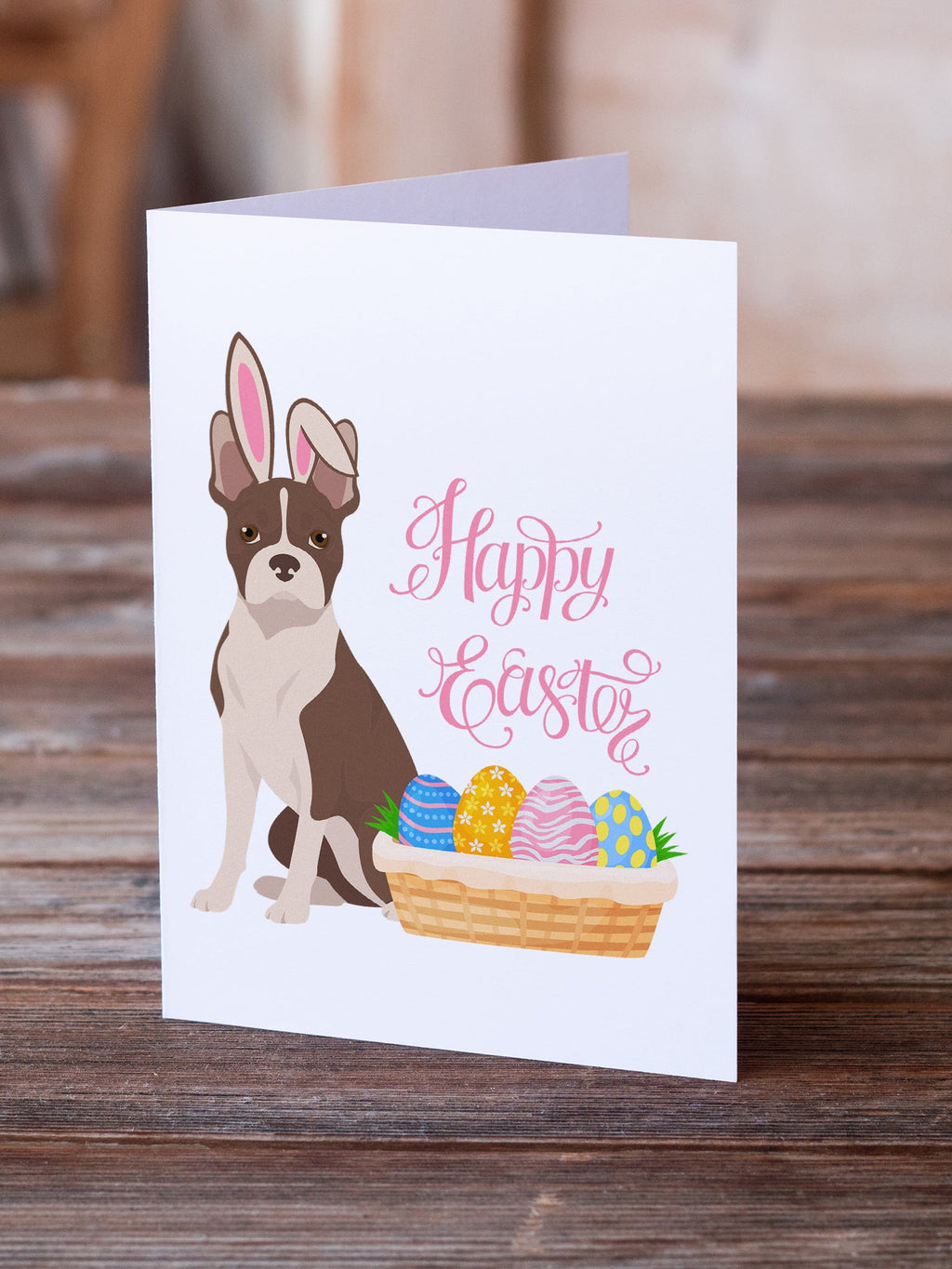 Red Boston Terrier Easter Greeting Cards Pack of 8 Blank Cards with Envelopes Whimsical A7 Size 5x7