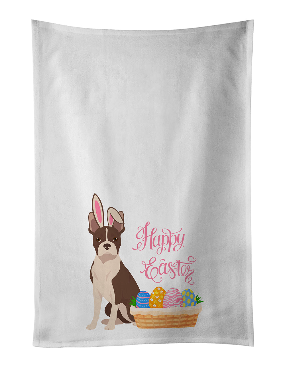 Red Boston Terrier Easter Kitchen Towel Set of 2 White Dish Towels Decorative Bathroom Hand towel for Hand, Face, Hair, Yoga, Tea, Dishcloth, 19 X 28", White