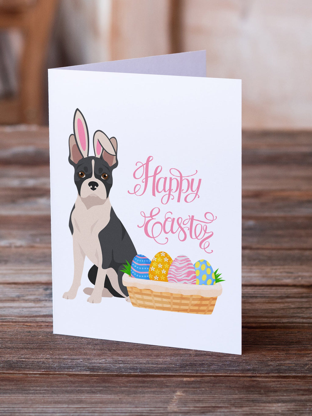Black Boston Terrier Easter Greeting Cards Pack of 8 Blank Cards with Envelopes Whimsical A7 Size 5x7